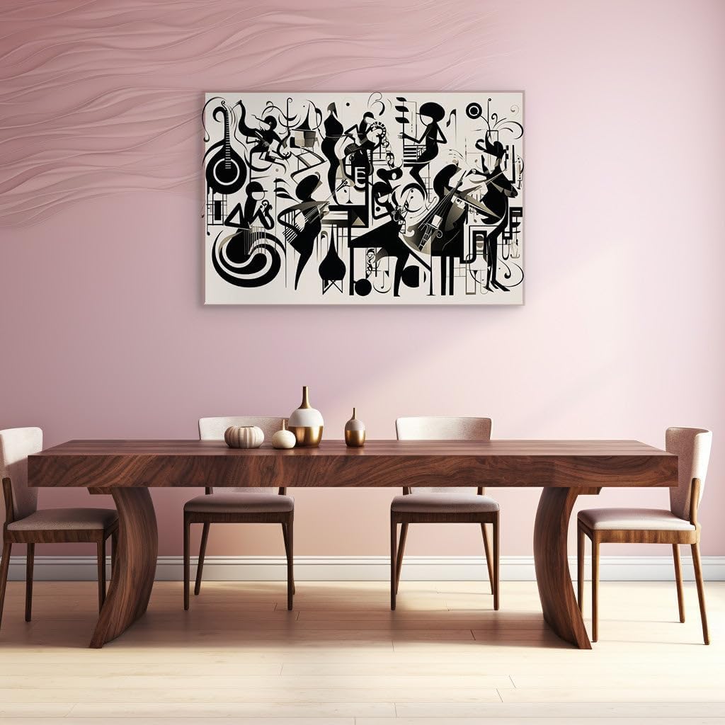 Canvas for Living room. Jazz Rhythms Come Alive in Eclectic Ensemble Illustration, 27 x 18 inch Canvas Wall Art - Modern Home Decor