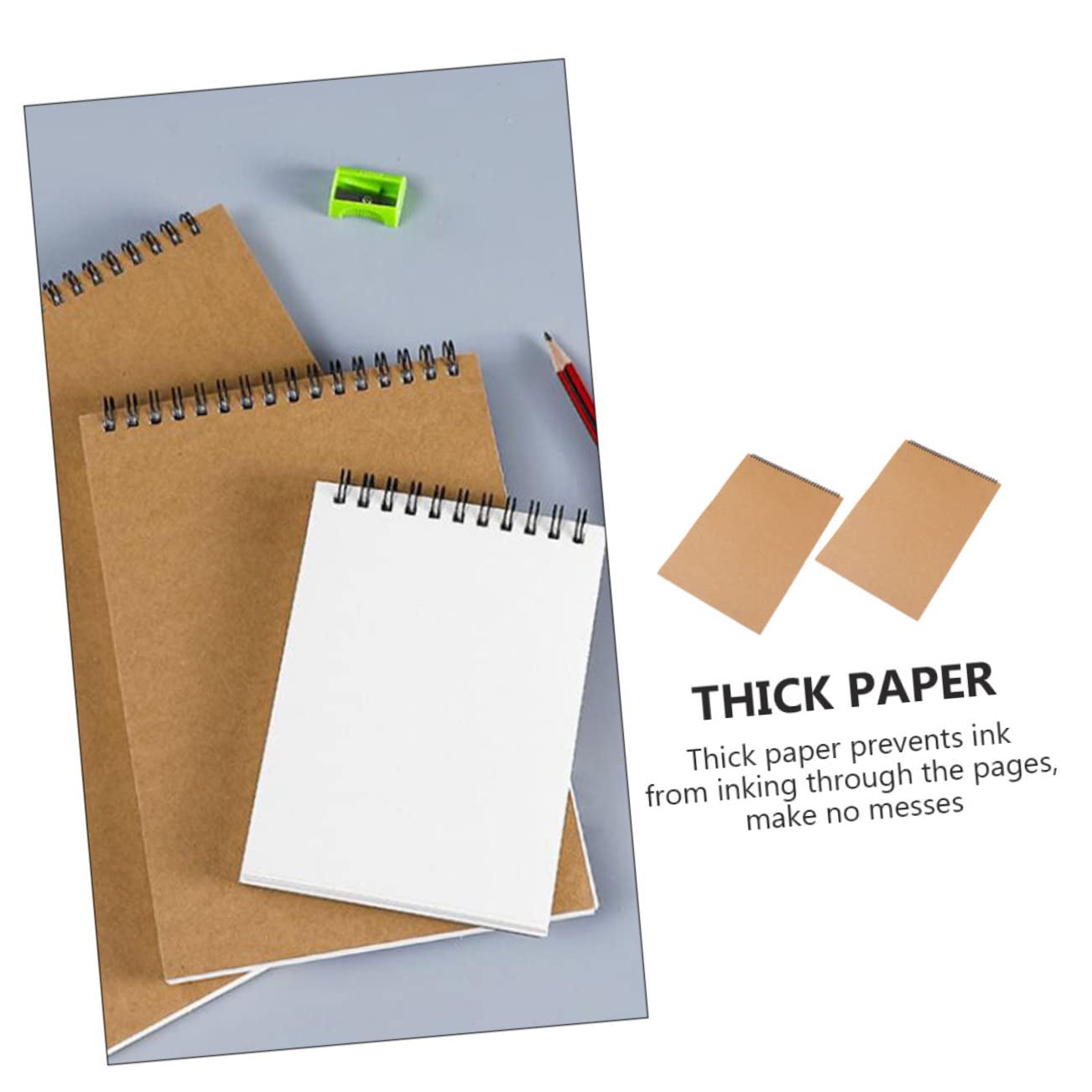 SEWACC Carnet de Croquis à Spirale Khaki, 2 Pièces, Pages Blanches