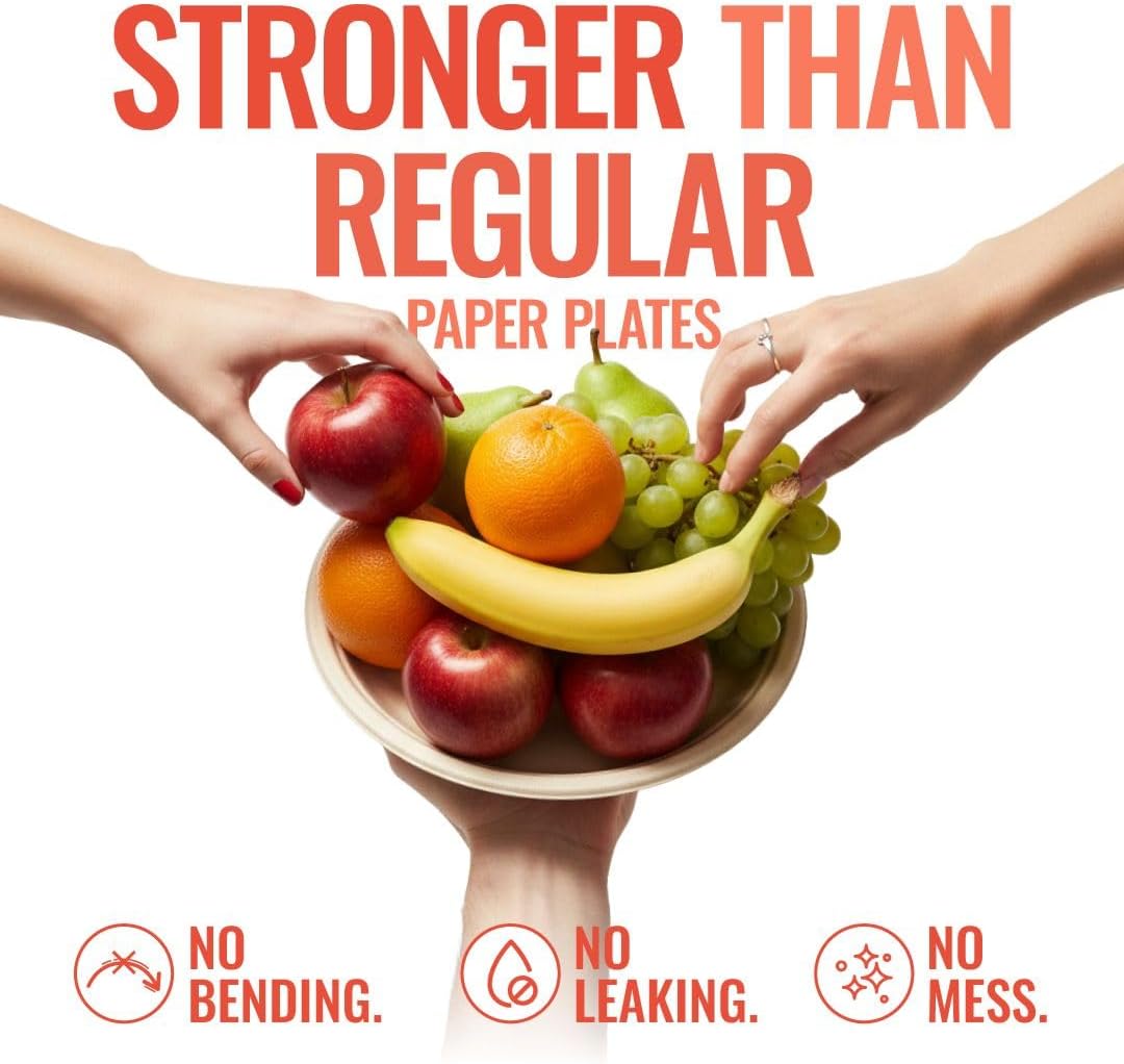 Heavy Duty Disposable Paper Plates 8.5 inch - Set of 125 | Compostable | Made from Sugarcane Bagasse | Biodegradable Dinner Plates | Rustic Dinnerware for Christmas, Wedding, Party - Image 3