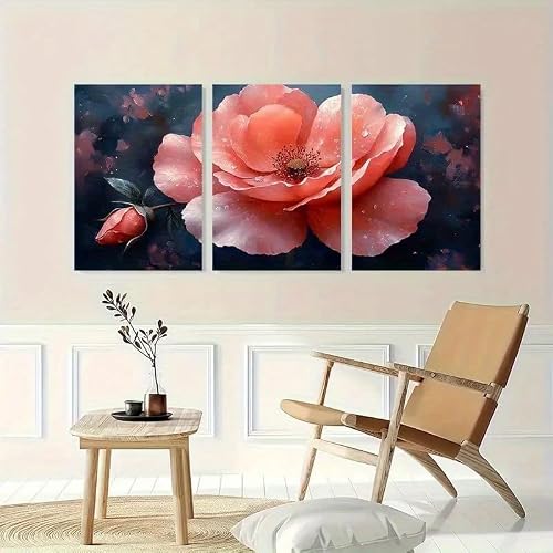 JKEVCBIAX Posters Prints Pink Watercolor Rose Flower-Minimalist Floral Abstract Canvas Print Aesthetic Botanical Home Wall Art(50x70cmx3/NO frame)