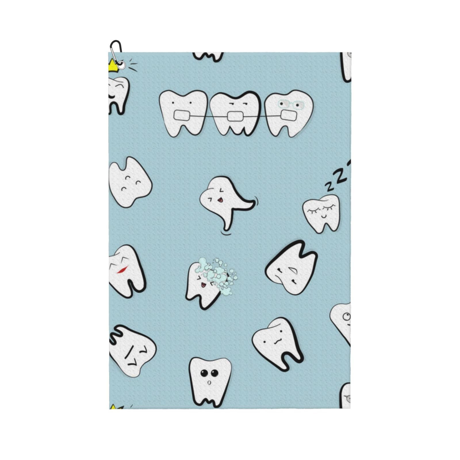 Hnnkloy Teeth Pattern Tooth Dental Cartoon, 16x24 in Portable Waffle Golf Towels with Carabiner Clip for Golf Bag