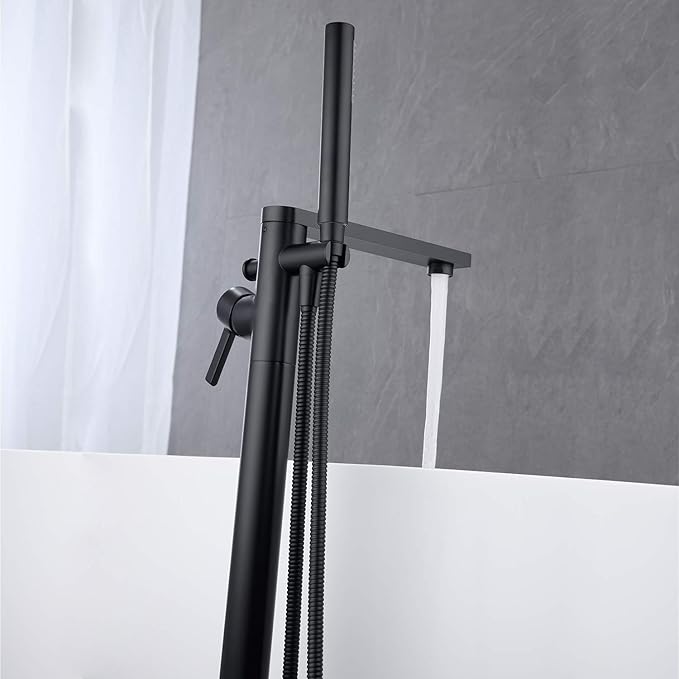 Freestanding Bathtub Faucet Tub Filler Black Floor Mount Brass Single Handle Bathroom Faucets with Hand Shower