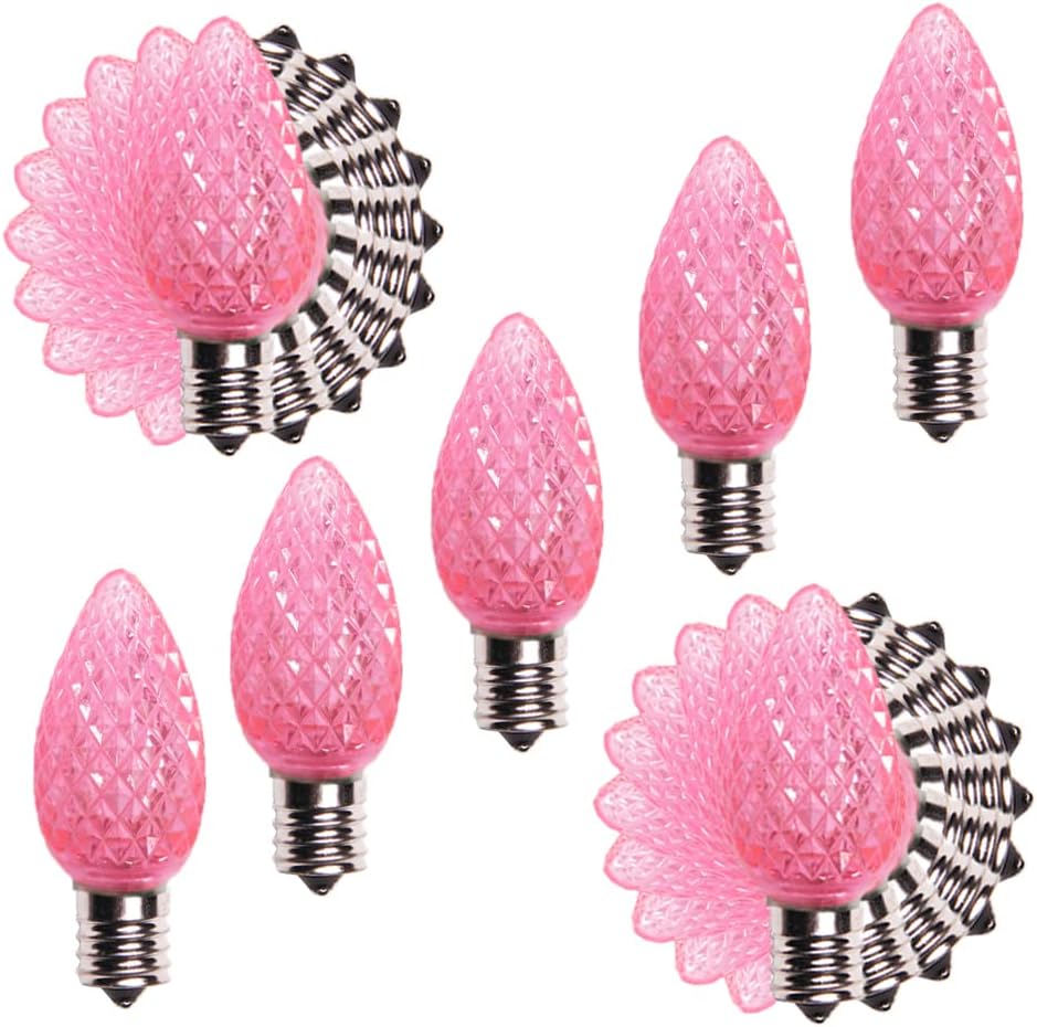 （25） C7 Led Replacement Strawberry Lights Bulbs,Commercial Grade,E12 Candelabra Base,for Outdoor String Lights,Full Waterproof and Break Resistant (Pink)