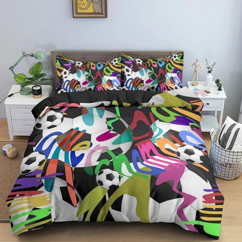 Housse de couette 220x240 boules colorées avec ses 2 taies d'oreiller pour lit adulte en microfibre