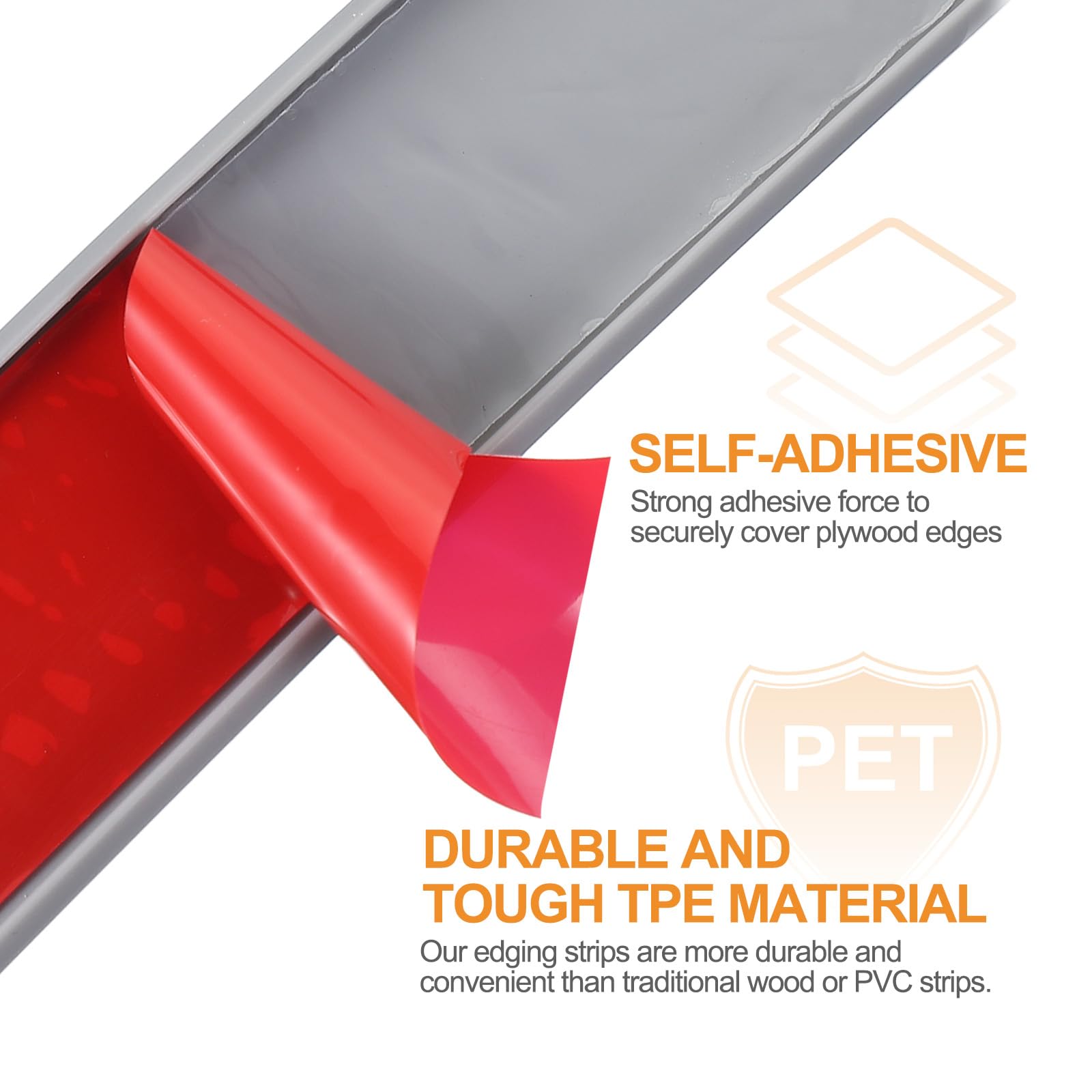 QUARKZMAN Banda De Borde En Forma De U Autoadhesiva De TPE Flexible para Muebles 6m x 32mm Protector De Borde para Estantes Gabinetes Mesas Reparación (Gris)