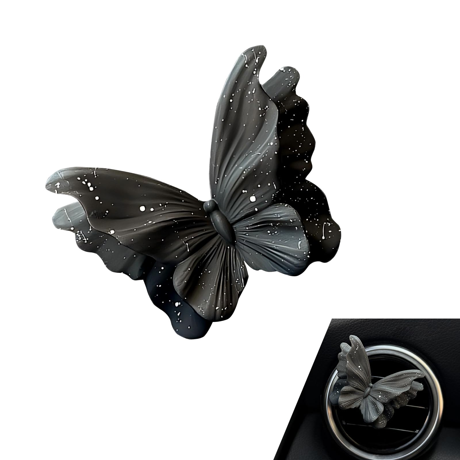 Foelony Elegant Butterfly Air Vent Clip, Dashboard Air Outlet Clip, Romantic Car Interior Vent Decoration, Universal for Most Cars (Black White)