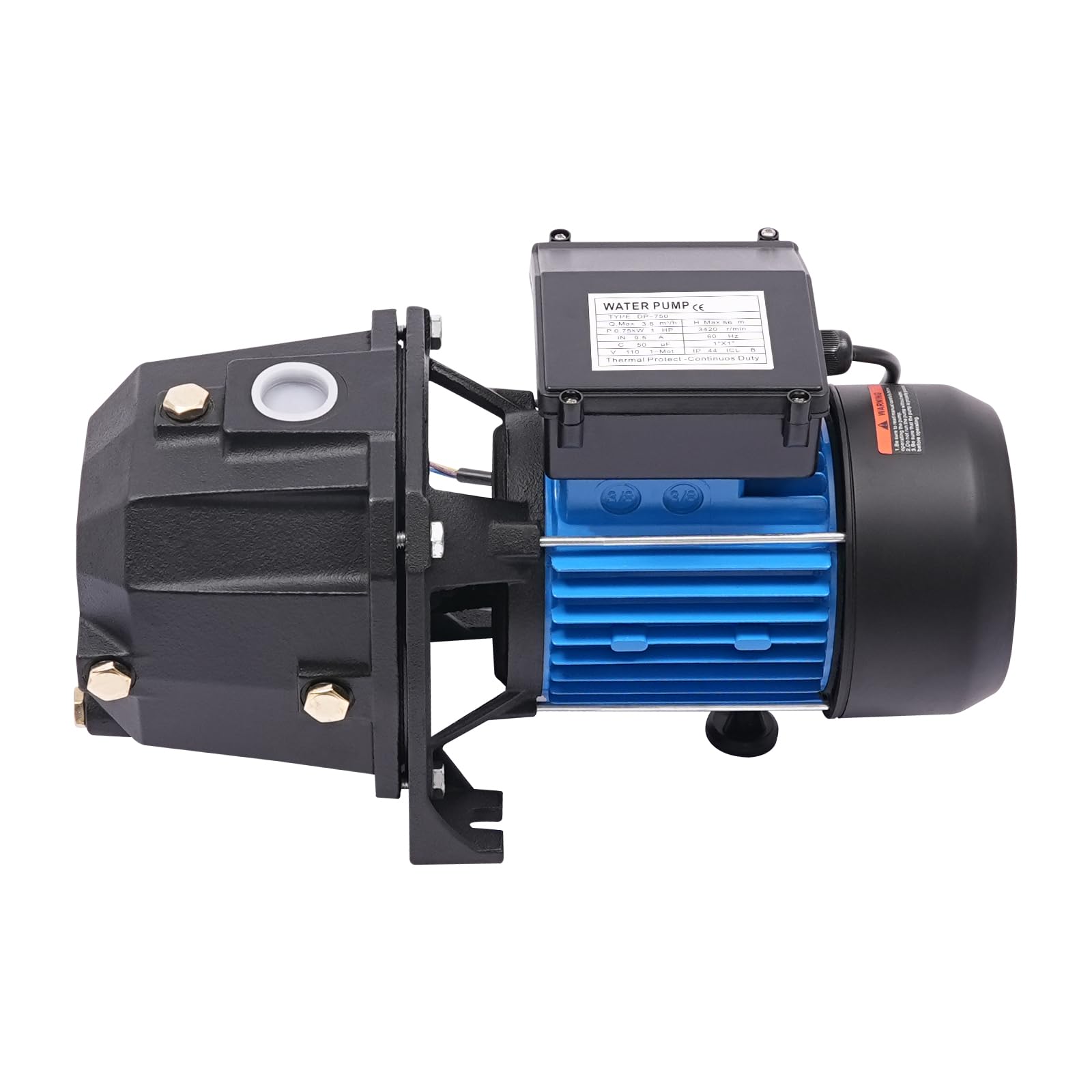 Shallow Well Jet Water Pump Booster Garden Sprinkler Pumps Portable Farm Irrigation Pump With Pressure Switch/Pressure Gauge 0.75HP/1.0HP IP44 Protection Level For Gardens Lawns Farms (1.0HP 750W)