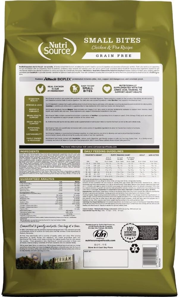 NutriSource Grain Free Dry Dog Food, Small Bites, Chicken and Peas, 4LB