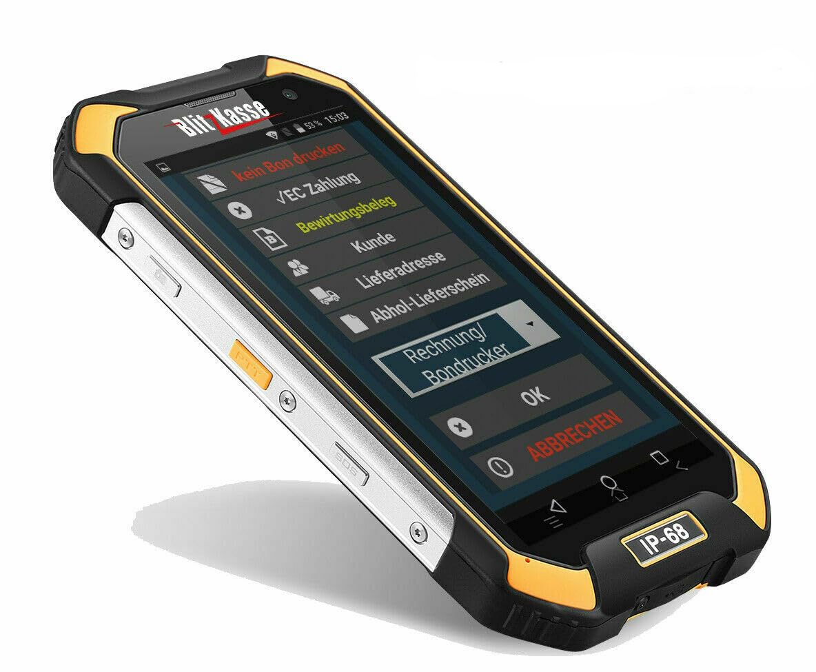 MINI IP68 Kassenterminal für Gastronomie. DSFinV-K, TSE-Konform, ohne ABO. Bestellterminal, Kellnerterminal für Blitzkasse Kassensoftware