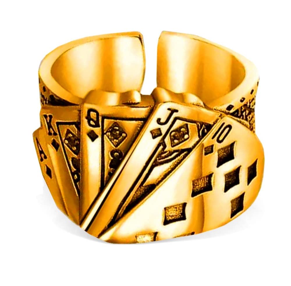 Utkarsh Unisex Stainless Steel Golden Color Stylish Funky Trending Adjustable Ace King Queen Jack Playing Tash/Cards Design Poker Biker Casino Thumb Finger Ring (Free Size) (B0BT7ZTTYD) Amazon Price History, Amazon Price Tracker