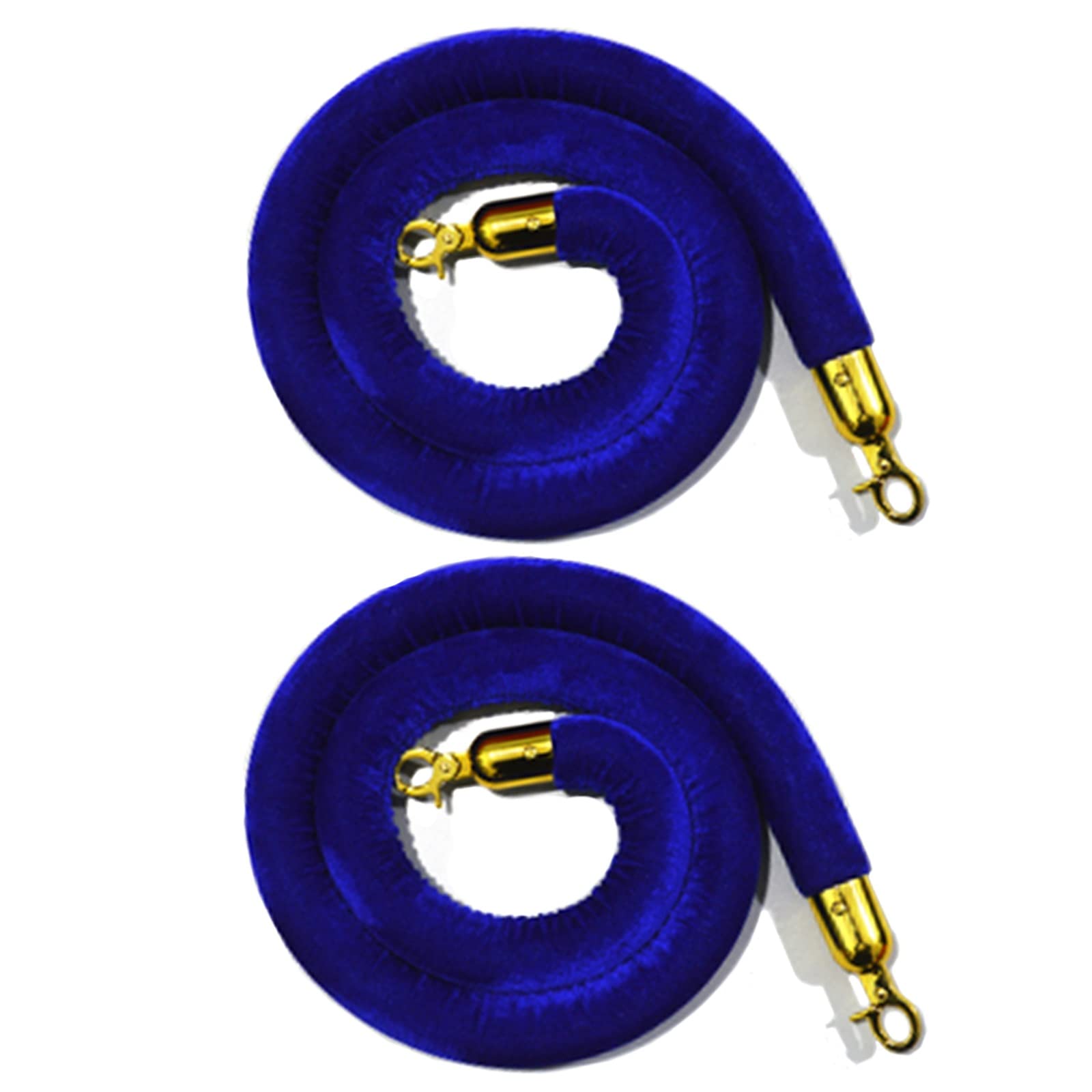 ZJMAMA Velvet VIP Stanchion Rope Black Blue, Crowd Control Rope with Gold Hooks Queue Barriers Cord for Bar Hotels Movie Theaters Bank Entrance Post Pole (Color : Blue, Size : 60cm/24inch/2ft)