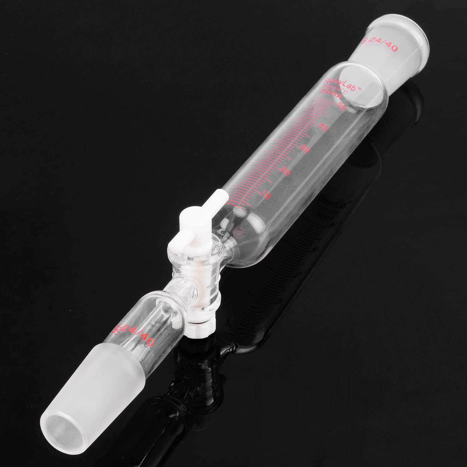 stonylab Entonnoir d'addition, Entonnoir à Gouttes Gradué en Verre Borosilicate 24/40 avec Robinet en PTFE pour Laboratoire Entonnoir Supplémentaire, 50 ml
