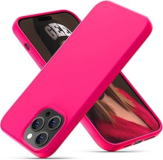 جراب حماية رفيع جدا ومضاد للصدمات من السيليكون السائل مع بطانة مايكروفايبر مضادة للخدش متوافق موبايل ايفون 14 برو ماكس 6.7 بوصة اويتيا بينك داكن زهري