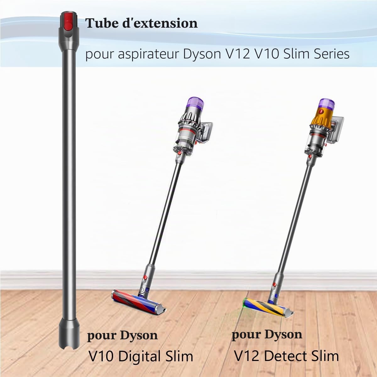 Tube Extension pour Dyson V12 Detect Slim Aspirateur, Tube Rallonge de Rechange pour Dyson V10 Digital Slim, Tige Rigide Télescopique avec Dégagement Rapide Baguette Accessoire, 74cm - Gris