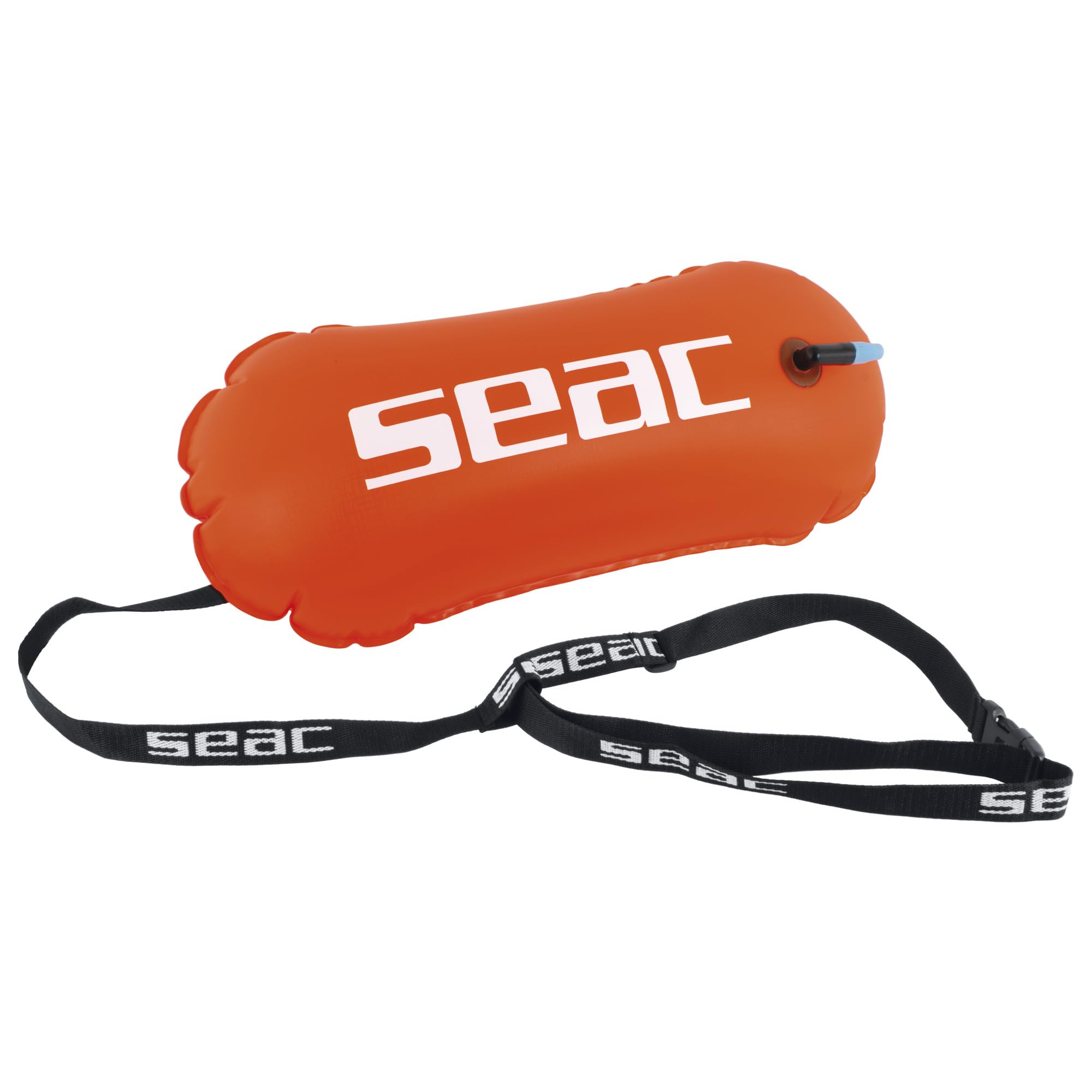 SEAC Boa Compact - Inflatable Swim Buoy for Open Water and Sea Swimming with Adjustable Waist Belt, 28x57 cm – High-Visibility Orange Float