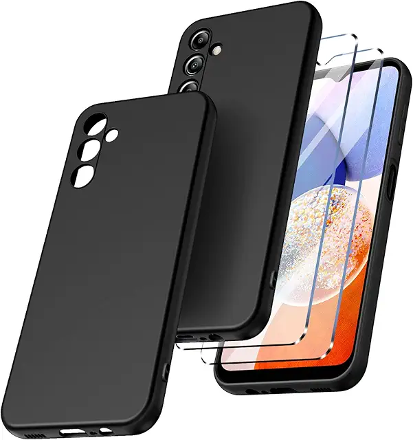 Coque Samsung Galaxy A14 4G/5G en Silicone Souple avec Verres Protection - Noir