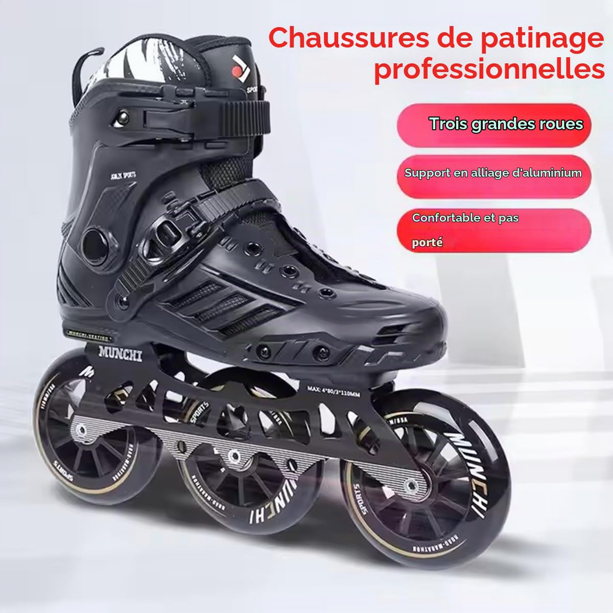 Patins à roulettes 3 Roues, Patins à Roues Alignées Professionnels De 110 Mm pour Hommes Et Femmes, avec Roulements ABEC-9, Patins De Cross-Country Haute Performance pour Adultes(Size:42)