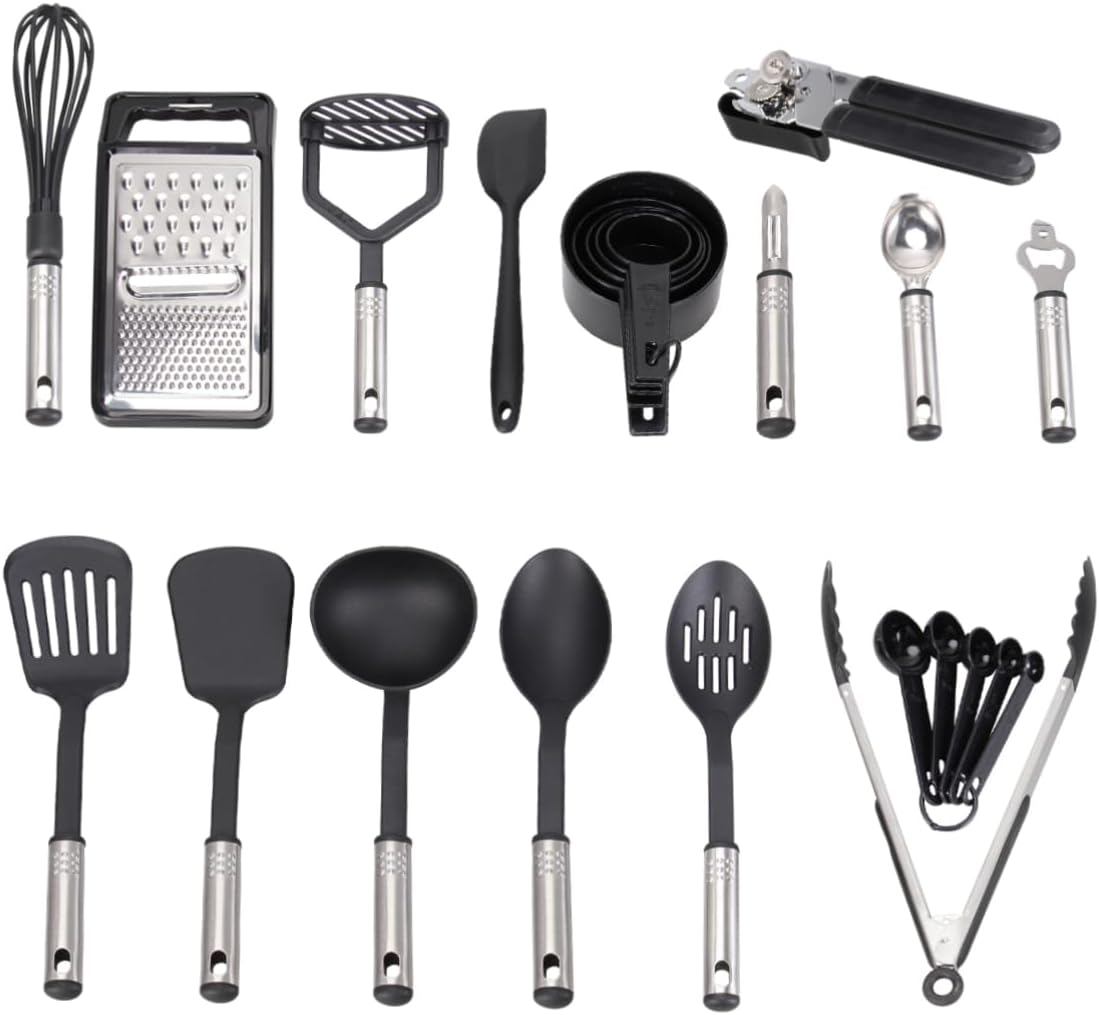 24pcs Stainless Steel Kitchen Utensils for Non Stick Cookware Heat Resistant Cooking Tools Extra Long Design for Better Control for Home Cooking and Baking
