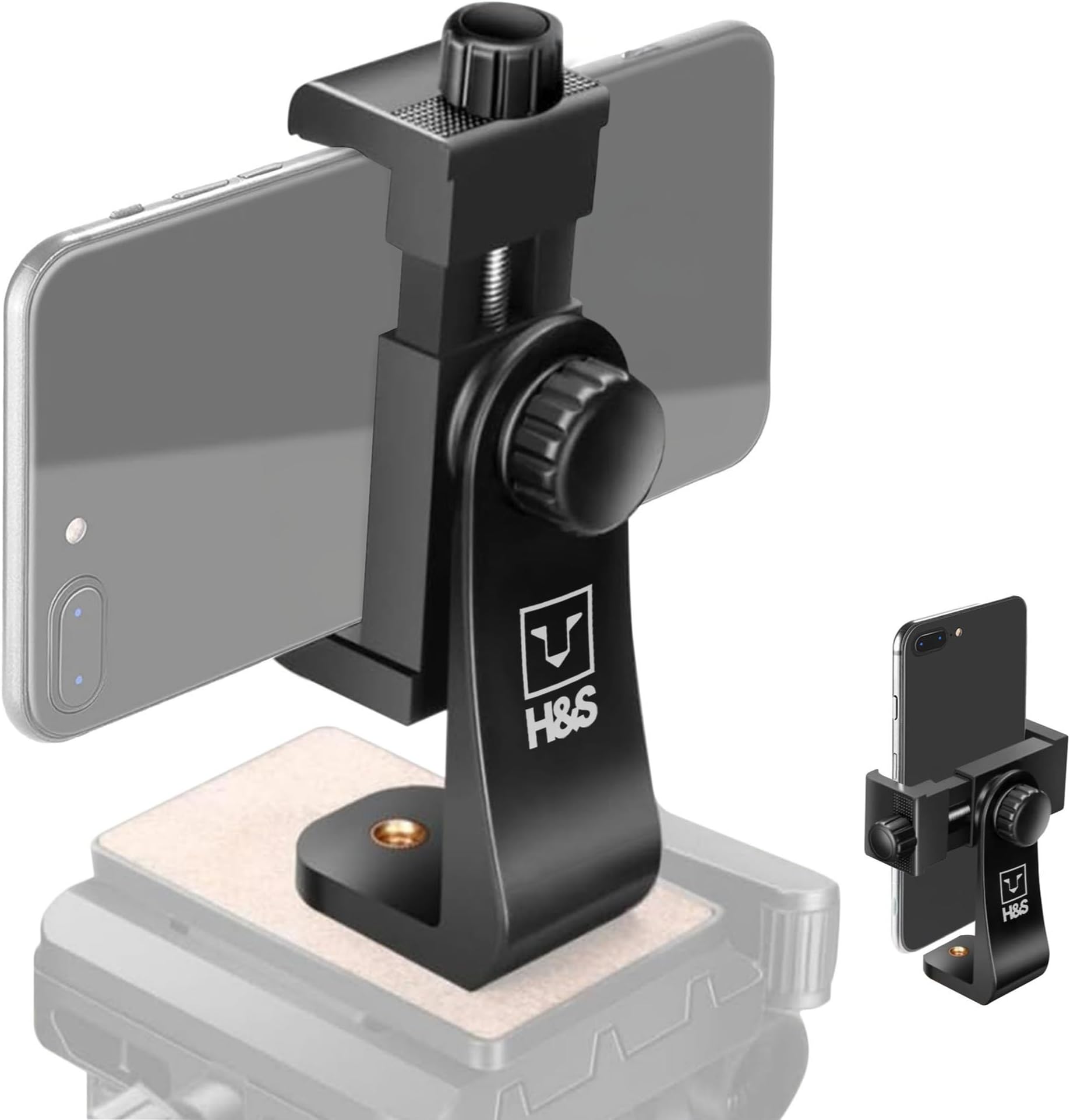 H&S Phone Tripod Mount - Tripod Accessories - Camera Phone Mount - Bracket Adapter - Camera Smartphone Holder for Selfie Stick - Foam Protection Rubber Grip - 360° Rotation