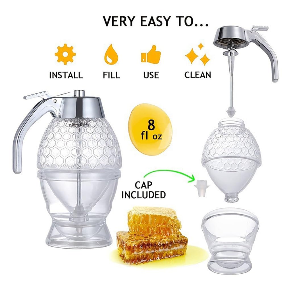 Dispensador de Miel,Capacidad de 200 ml A Prueba de Goteo Resistente Y Duradero Fácil Limpiar Adecuado para Almacenar Miel Jarabe de Arce Leche Condensada Etc(Size:200ml)
