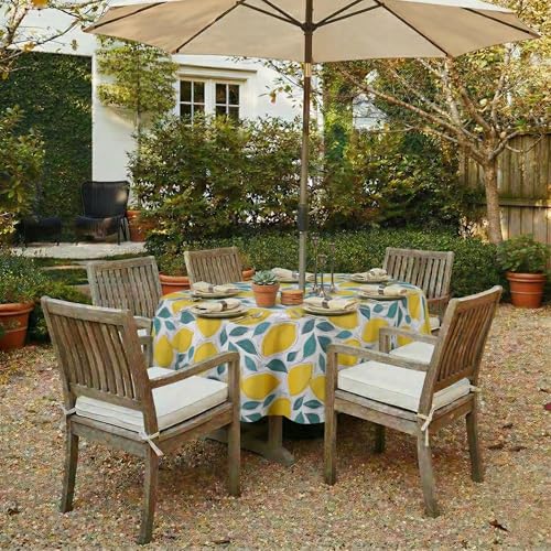 Image of EHouseHome Outdoor Indoor Tablecloth with Umbrella Hole for Oval Table,Waterproof Patio Table Cloths, Spring /Summer Table Covers with Zipper for Backyard Circular Table /BBQs /Picnic,60 x 84 inches