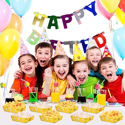 OULUN 12PCS Mario Party Supplies, Super Bros Birthday Party Decorations, Question Mark Golden Party Snack Boats, Nacho Cardboard Hot Dog Popcorn