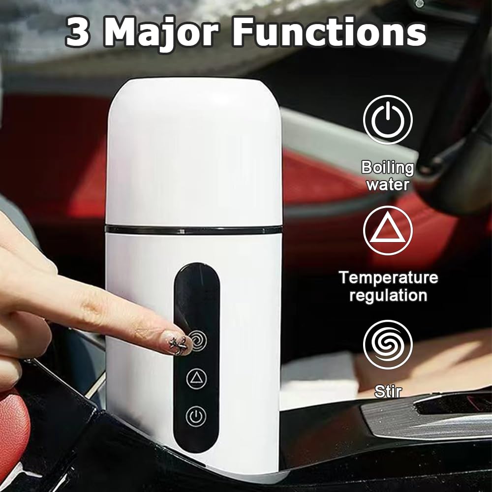 Bouilloire Électrique Portable 3 en 1, 420ML Mini Bouilloire à Thé Chaudière à Eau Chaude à Température Réglable avec Agitation à Induction Magnétique pour Thé Lait Café