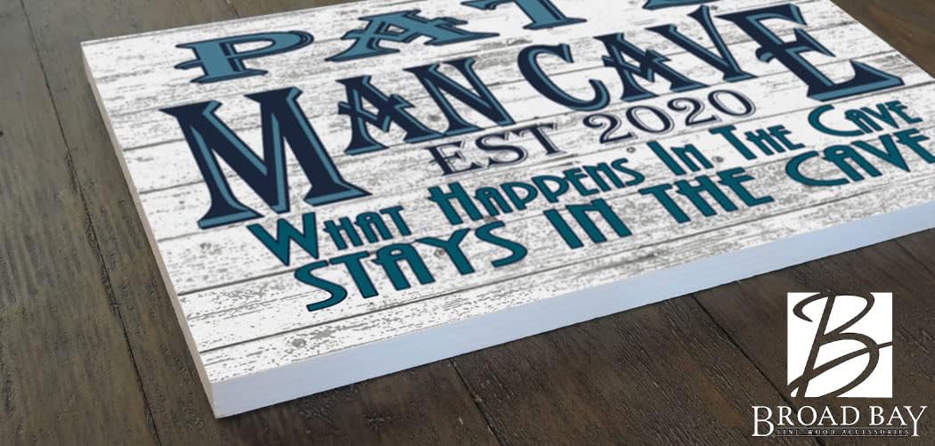 Man Cave Sign Personalized with Name & Year – Custom Wall Art for Men – Gift for Dad, Husband, Brother – “What Happens in the Cave” Quote – 16.5" x 10.5"