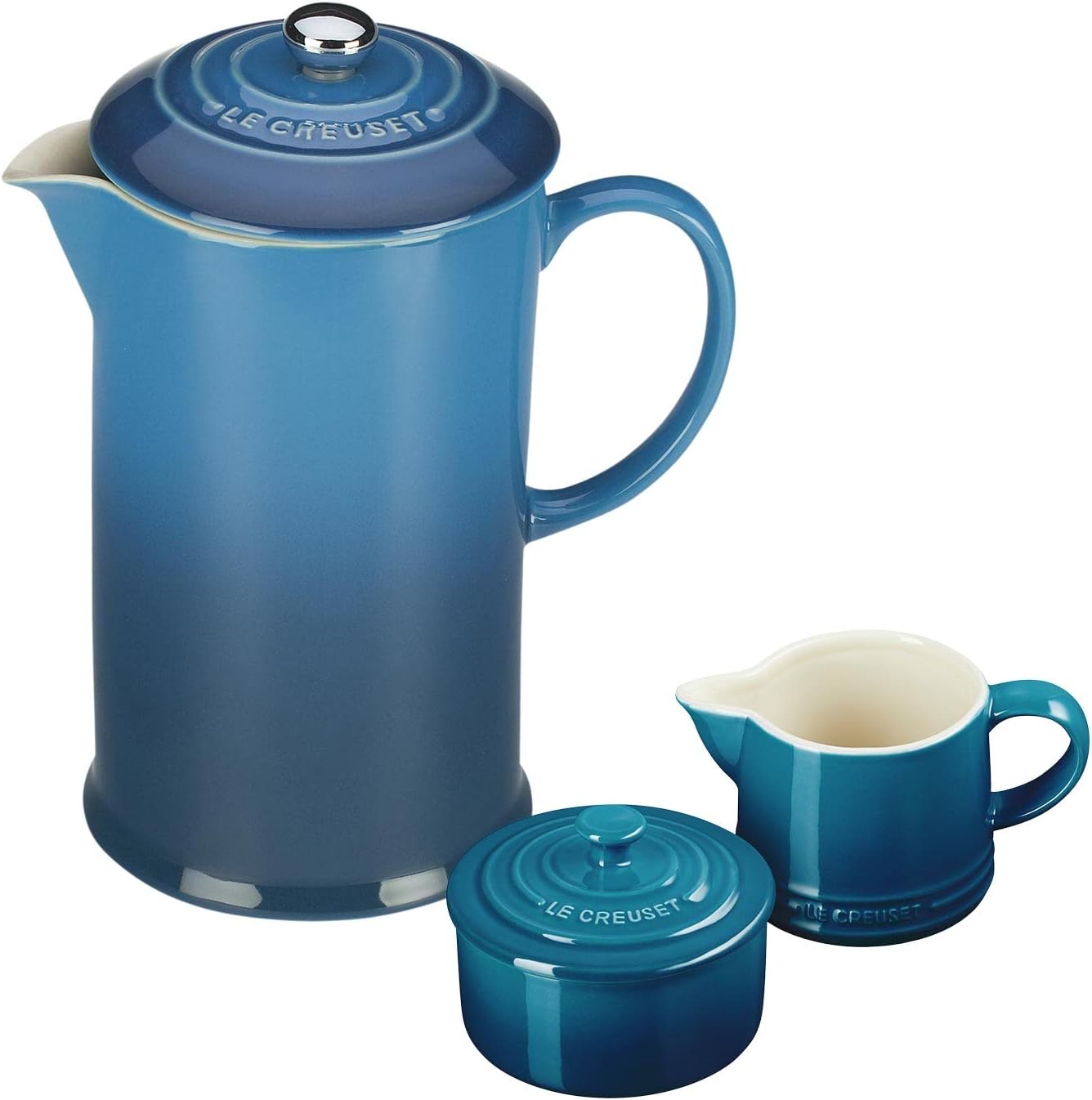 Le Creuset 34 oz. French Press Stoneware Bundle with Cream and Sugar set – Marseille