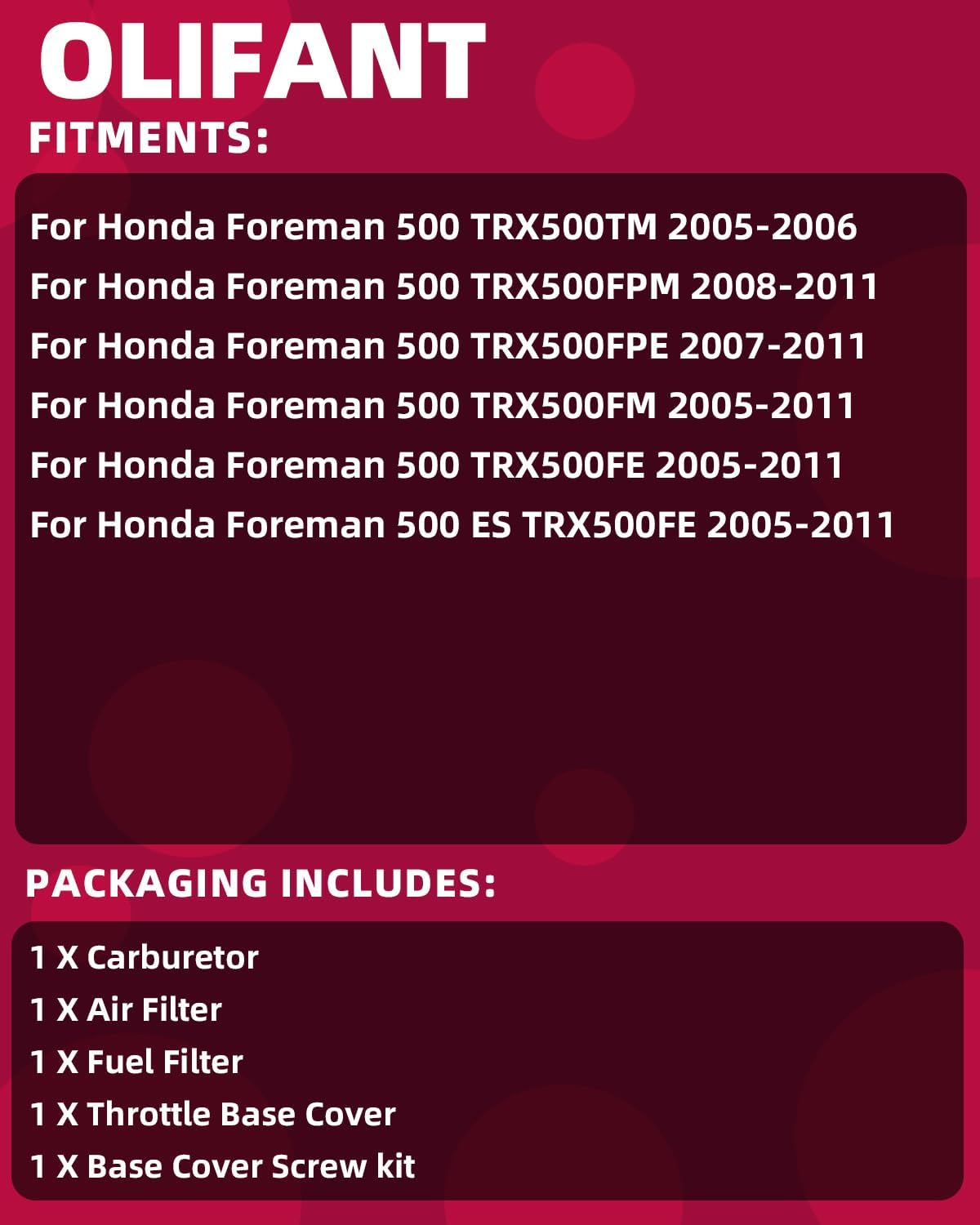 Carburetor For Honda Foreman 500 2005-2011 TRX500TM TRX500FPM TRX500FPE TRX500FM TRX500FE With Air Filter