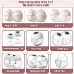 4pcs Duckbill Valves and 2pcs Silicone Diaphragms Compatible with Lansinoh Discreet Duo/NCVI S32/Nuliie S32/NICEGREEN Life S32/Zooawa S32 Breast Pump Replacement Parts, S32 Pump Valves Diaphragms