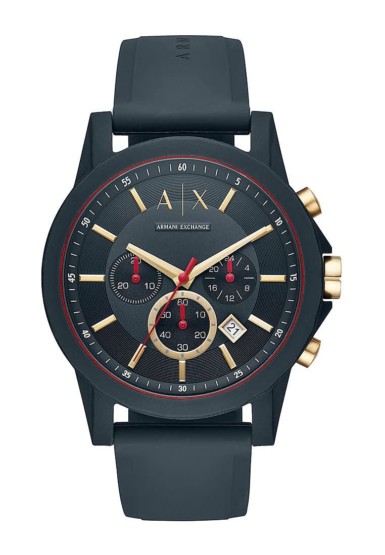 Armani Exchange Reloj Hombre, Movimiento cronógrafo, 47mm Caja de silicona azul con correa de silicona, AX1335