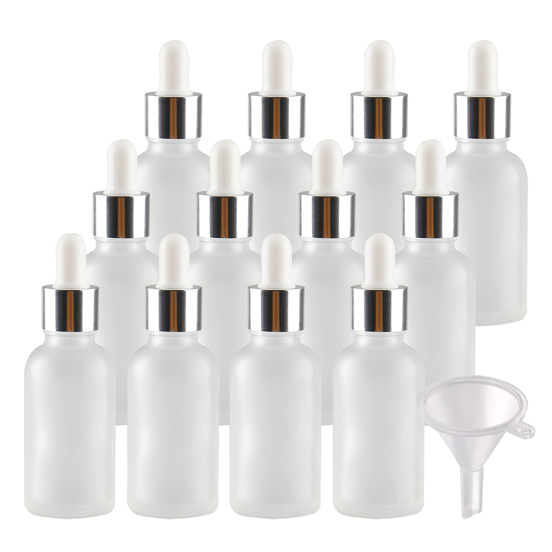 24 Pezzi Trasparente Opaco Bottiglie Contagocce in Vetro 30 ml, Ambra Vuoto Flaconi con Pipetta Contagocce d'argento, per Olio Essenziale, Aromaterapia con Imbuti