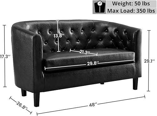 Miniatura 2 de Naomi Home Sofá Biplaza Barrel, Sofá Biplaza Barrel de Cuero Sintético con Botones Capitoné, Sofás de Cuero Sintético, Sofás Biplaza Pequeños para