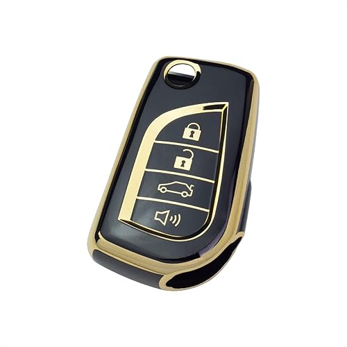 Funda protectora para llavero inteligente de TPU con borde dorado, color negro, compatible con Toyota Fortuner Tundra Camry RAV4 Highlander Corolla