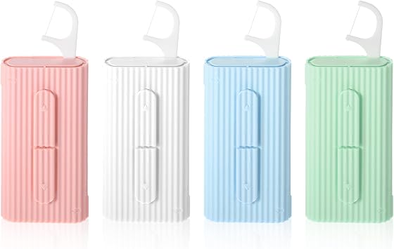 WLLHYF Dental Floss Portable Case Travel Floss Storage Case Toothpicks Dispenser Refillable Dental Floss Container with 10 Picks Automatic Floss Stick Organizer for Oral Care White+Blue+Green+Pink