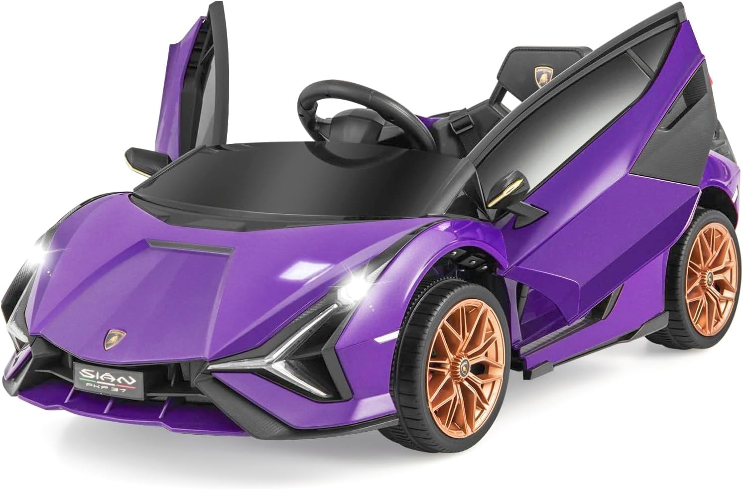 INFANS 12V Licensed Lamborghini Sian Kids Ride On Car with Parent Remote Control, Spring Suspension, MP3 Player, Electric Toy Roadster Carbon Fiber Textured for Toddler (Purple)