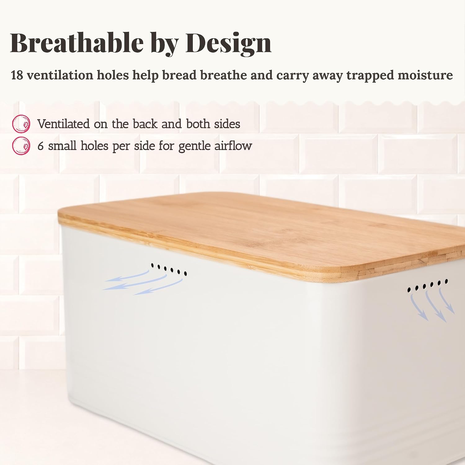 noonberry Metal Bread Box for Kitchen Countertop, Bamboo Lid, Farmhouse