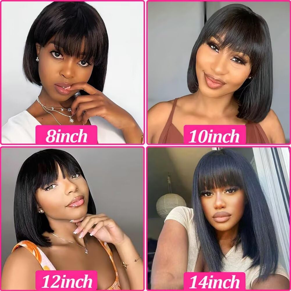 Human Hair Bob Wig 10 inch Short Straight Wigs for Black Women150% Density Short Bob Wigs With Bangs None Lace Front Wig Glueless Brazilian Hair Straight Natural Color - Image 4