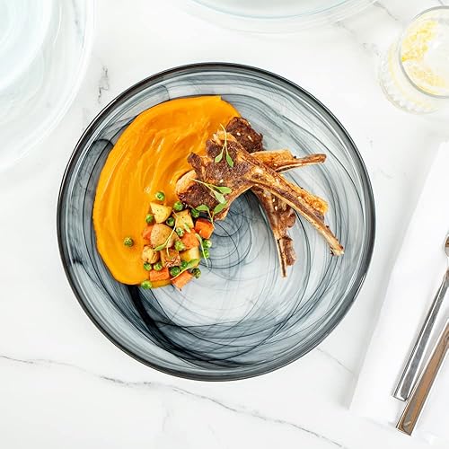 Miniatura 9 de Restaurantware Vetri - Plato de vidrio de 11 x 11 x 1.2 pulgadas, 1 plato de servir único y duradero, con patrón de remolino, vajilla de alabastro