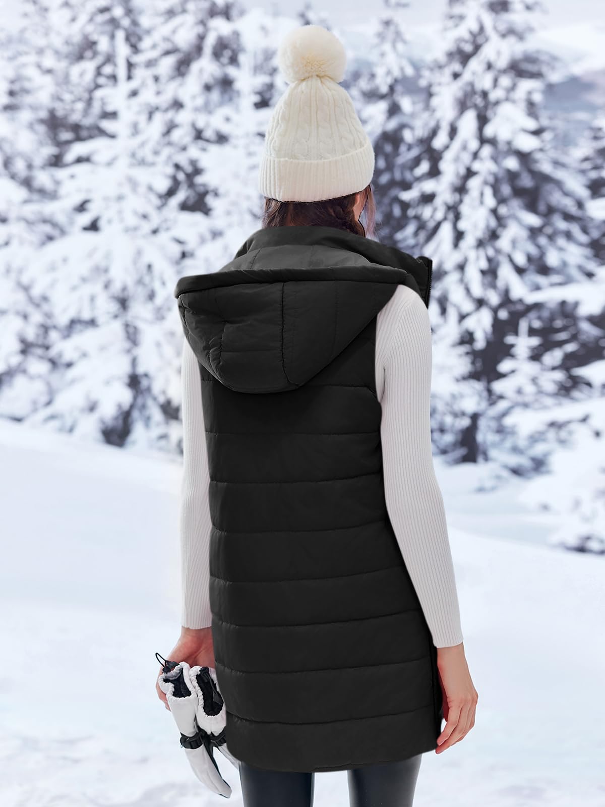 Imily Bela Chaleco acolchado largo y ligero con capucha para mujer, sin mangas, chaqueta de invierno, chaleco de entretiempo cálido