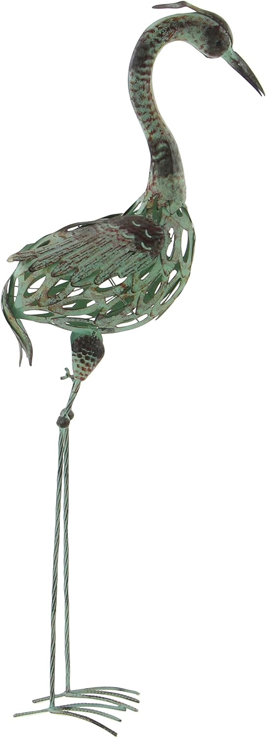 Deco 79 Metal Crane Decorative Garden Sculpture Indoor Outdoor Garden Statues, Set of 2 Outdoor Sculptures 40", 38"H, Green