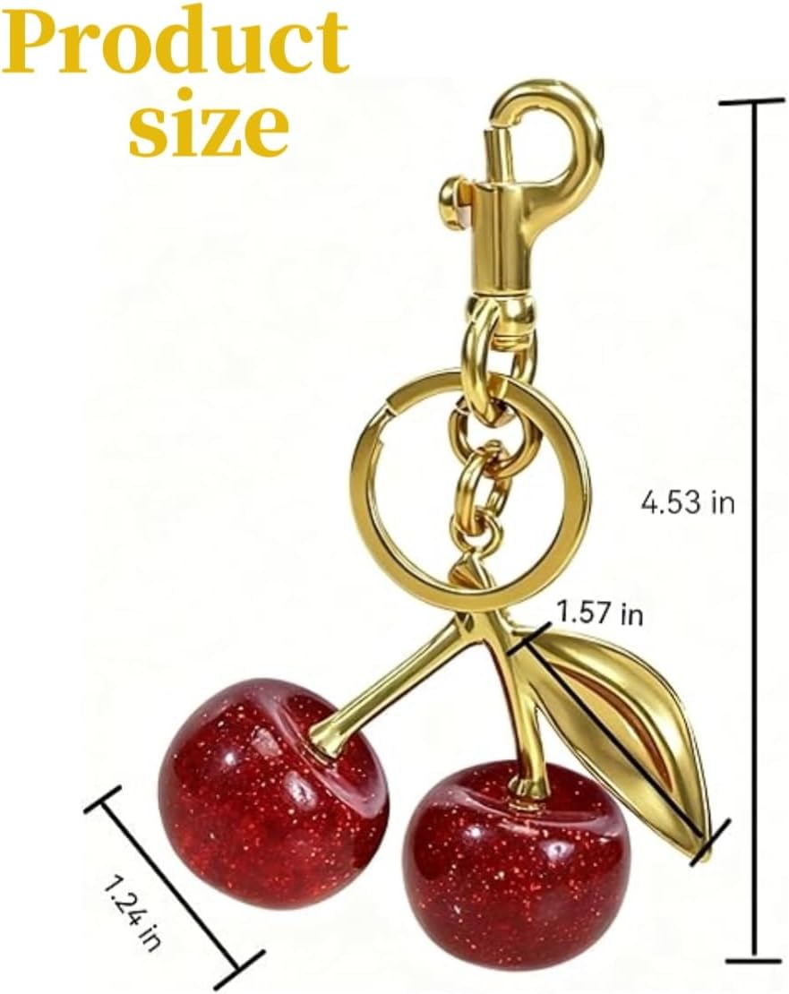 Cherry Keychain Bag Charm for Purses–Cute Keyring Accessories for Women, Fashionable Handbag Charms for Car Keys