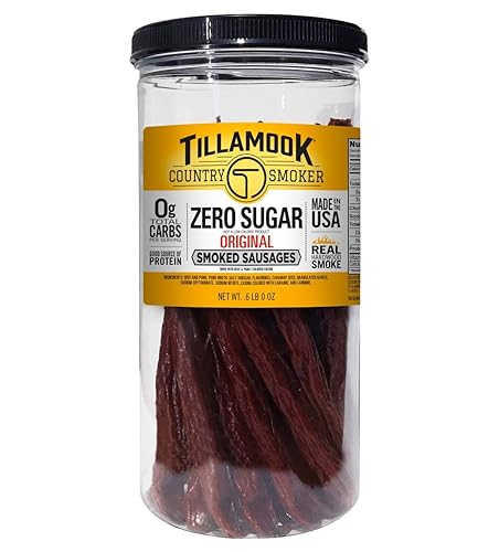 Vista 17 de Tillamook Country Smoker - Salchichas ahumadas con madera dura auténtica, carne de res original, tarro alto de 15.2 onzas, 20