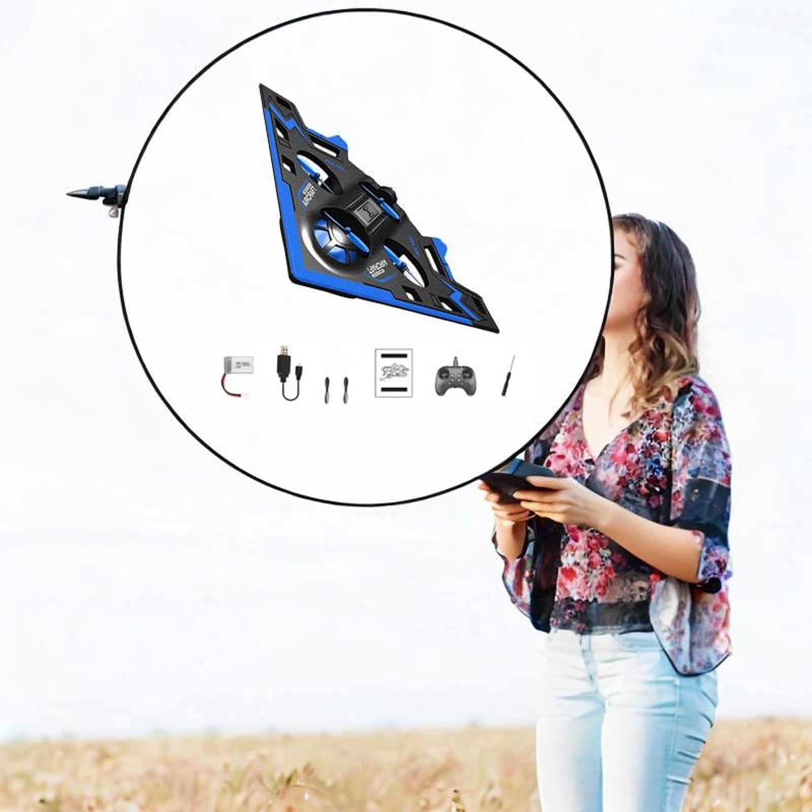 Avión Teledirigido RC con Y Diseño Triangular Material de Espuma Juguete Interactivo Regalo para Adecuado para Sala, Azul