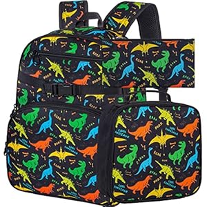 3PCS Backpack for Boys Girls, Unicorn Dinosaur Backpacks for Elementary Students, 16″ Kid Bookbag with Lunch Box