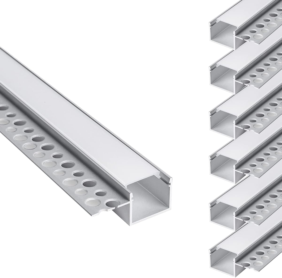 hunhun Paquete de 6 canales LED de yeso de 6,6 pies/2 metros, canal de aluminio LED empotrado sin borde con brida única, canales LED para tira LED, súper para tiras más anchas como Philips Hue (borde único-6,6 pies)