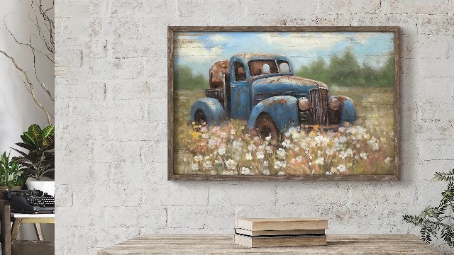 Collins Rustikales Regal-Deko Aus Holz – Pickup Truck Ausschnitt, Blau, 26.7x11.4x1.9 Cm