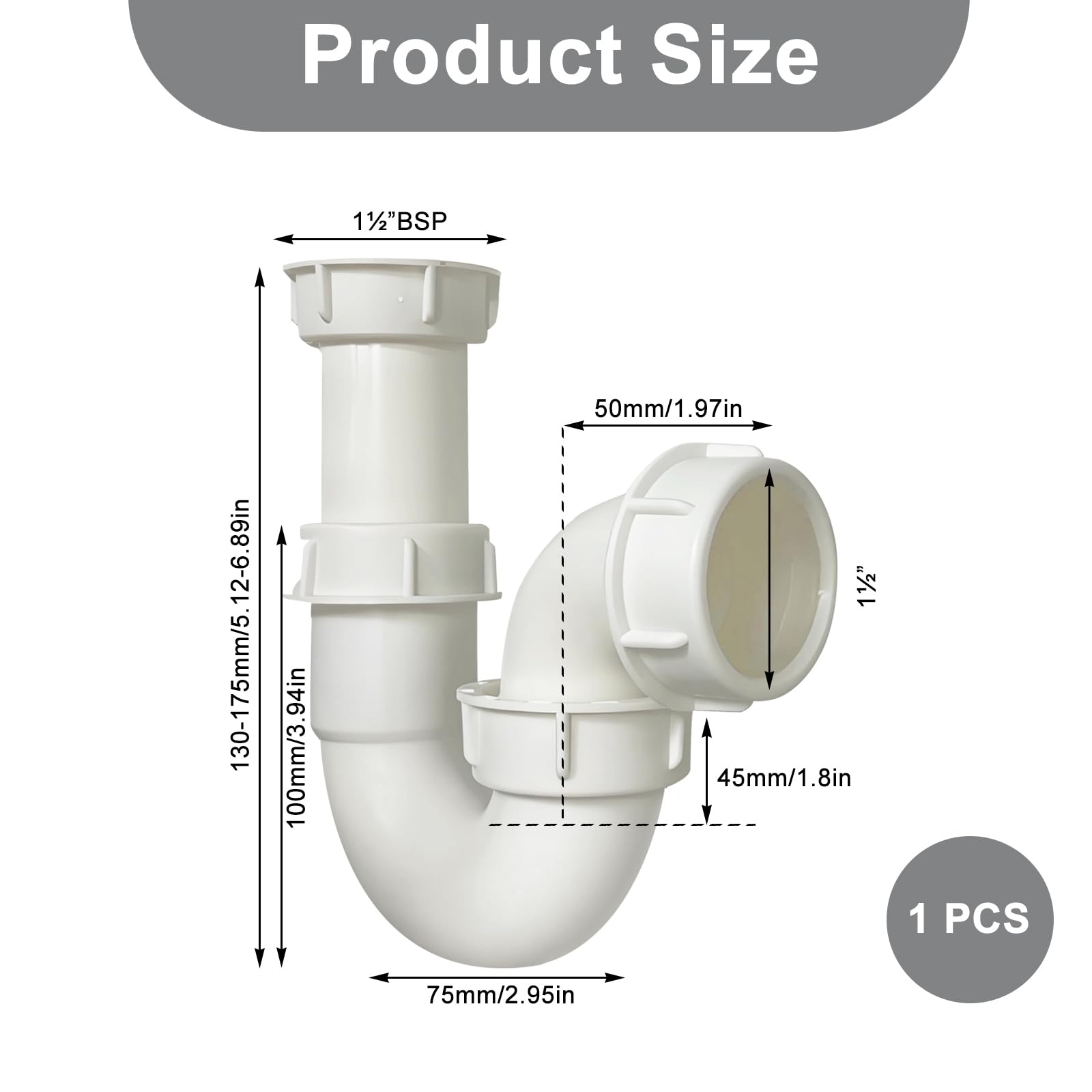 Telescopic P Trap, 40mm (1.1/2") Multi-fit Sink Waste Kit - Image 2
