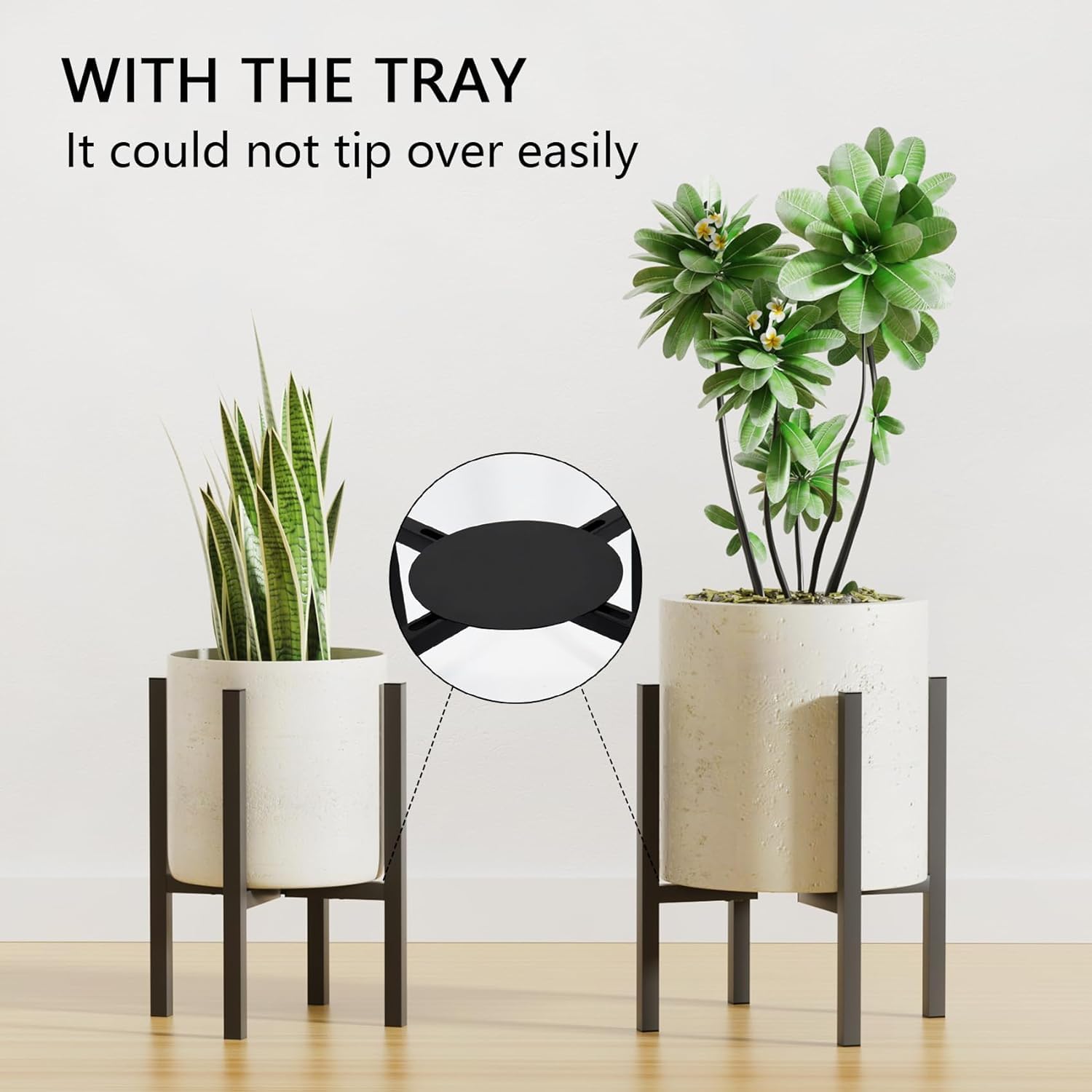 Verstellbarer Pflanzenständer 2er Set für Innen Außenbereich, Blumenständer aus Metall Schwerlast-Halterungsgestell ,Blumentopfständer mit Tabletts für verschiedene Topfgrößen (2er-Pack Schwarz)